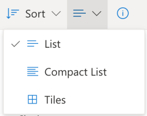 Screenshot of OneDrive file view drop-down on Office 365.