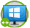 Icon of a PC monitor with a blue background and white windows logo. A green circle with a white double-ended arrow is in the bottom corner.