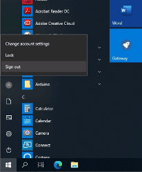 Screenshot of windows menu with Sign Out highlighted.