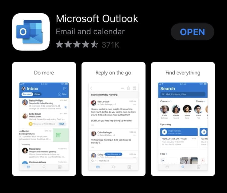 Screenshot of the Microsoft Outlook App in the App Store.