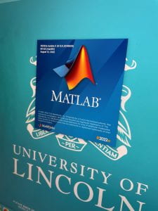 An off-screen photo of the Matlab splash screen.